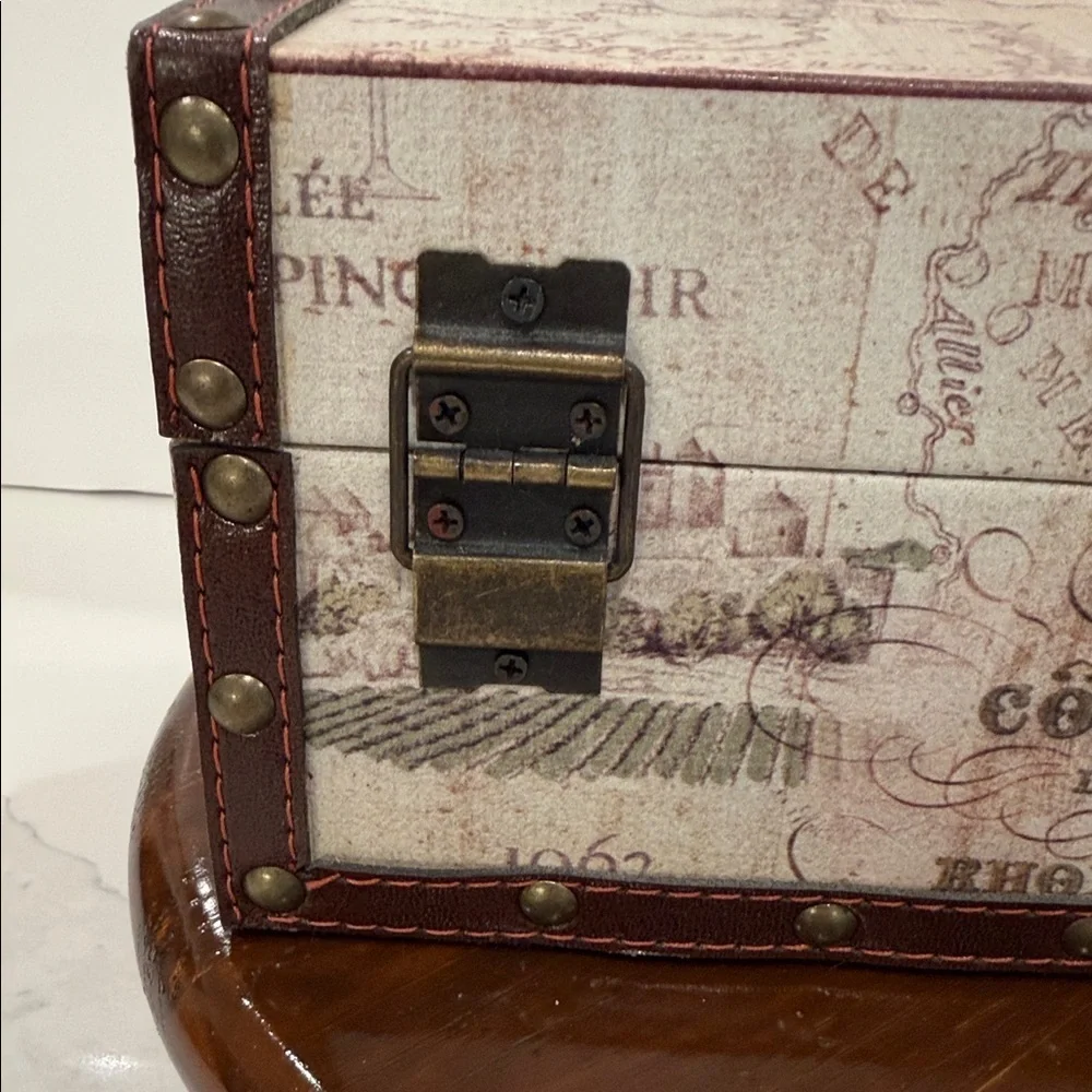 France Wine Country-Themed Decorative Wooden Storage Box, Faux Leather Straps